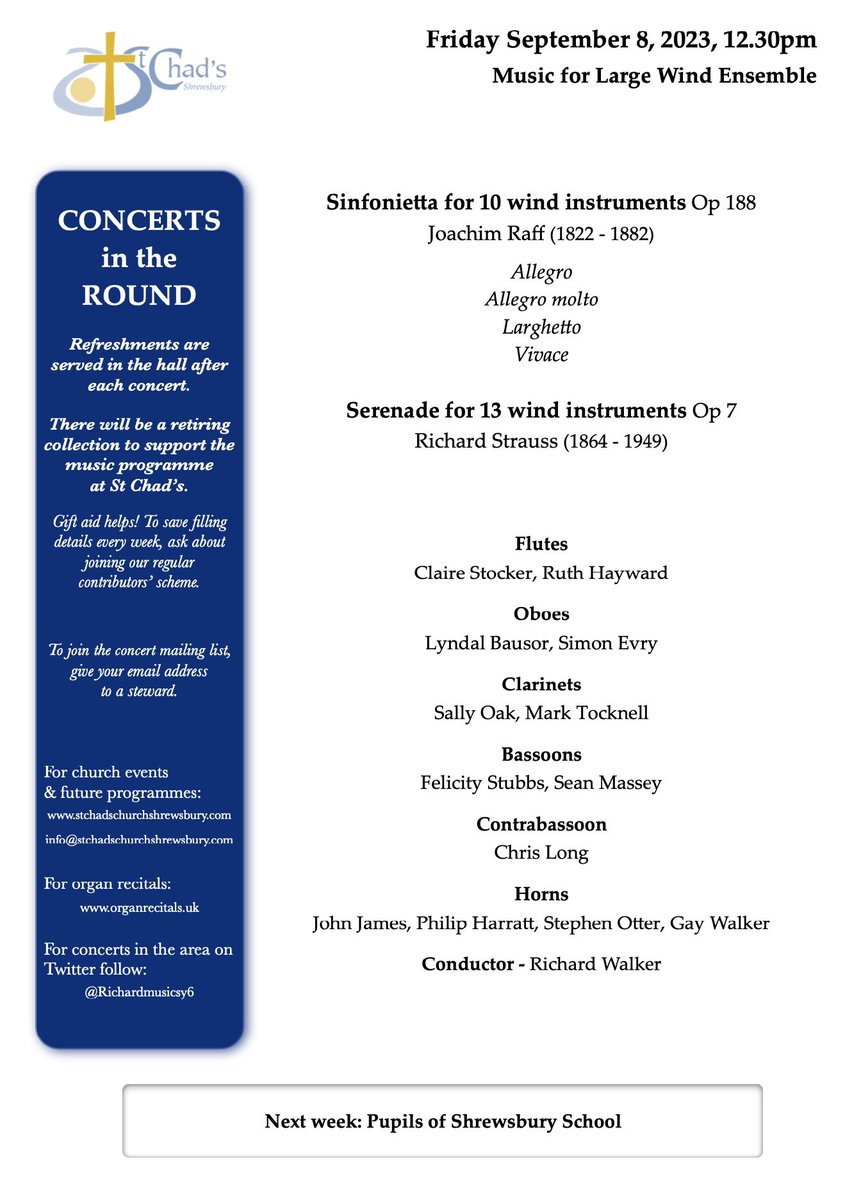 Final call for Strauss Serenade for 13 wind &amp; Raff Sinfonietta Friday 8th <a href="/StChadsShrews/">St Chad's Church</a> at 12.30pm. Free + lunch after.  Don’t miss it!