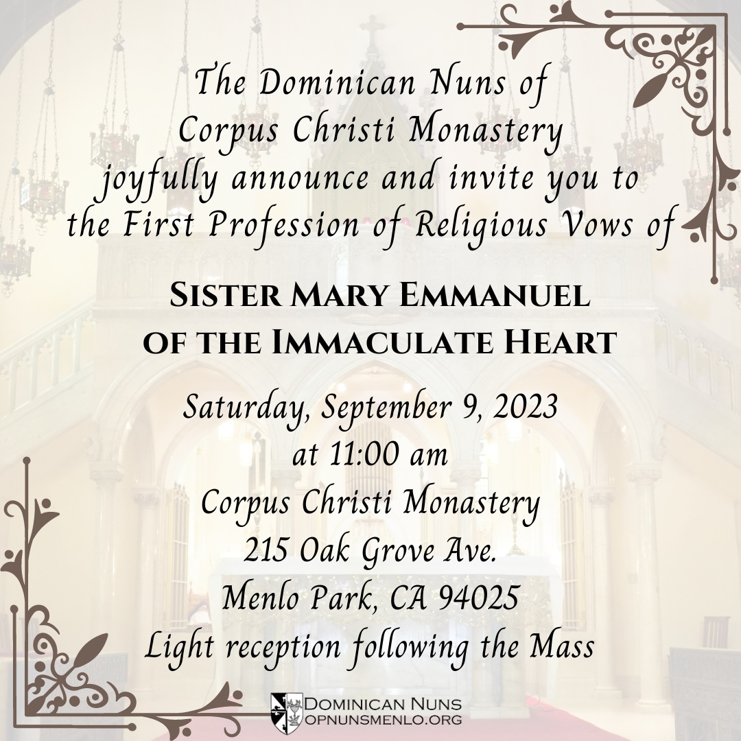 OPnunsmenlo's tweet photo. Please pray a Hail Mary for Sister as she prepares to commit her life to serve God. Deo Gratias!
#OPNunsmenlo #OPNuns #OrderofPreachers #vows #firstvows #marriage #wedding #spouseofchrist https://t.co/c6exkPvYZq