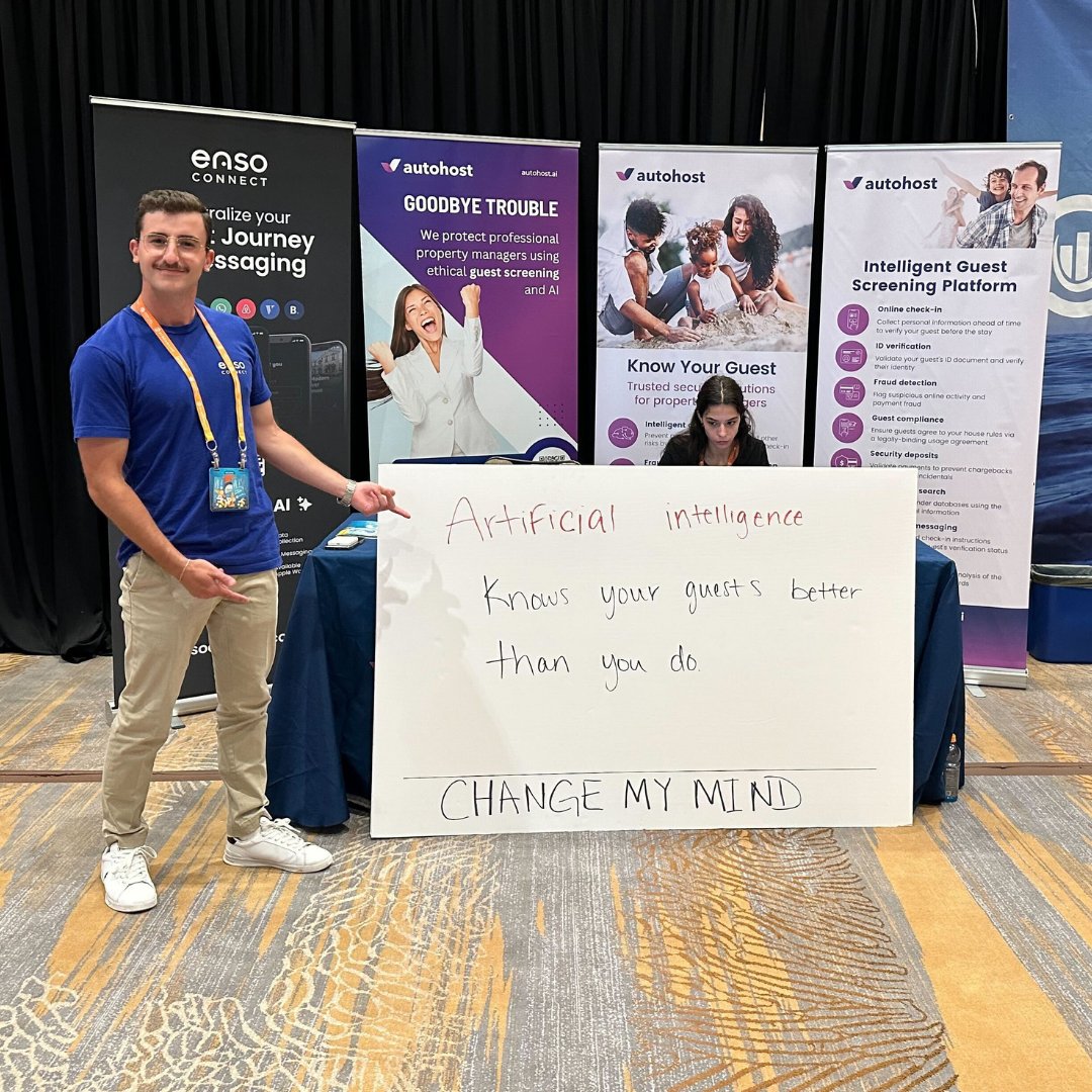 EnsoConnect's tweet image. Disagree? Let's chat. Stop by booth 38 at #StreamlineSummit to #ChangeMyMind! 

 #PropertyManagement #EnsoAI #HospitalityAI #VacationRentals #ShortTermRentals #HospitalityProfessionals