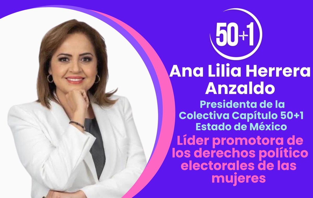 CentralColectiv's tweet photo. @AnaLiliaHerrera Diputada Federal reelecta, ex Alcaldesa, Política destacada, Activista y Defensora de los derechos de las niñas, niños y adolescentes y Presidenta de la Colectiva Capítulo @50mas1edomex, es una Líder promotora de los Derechos Político- Electorales de las #mujeres. Enhorabuena!!
#50más1INE
#CapacitaciónPolítica  
#Somos50más1
@INEMexico 
@ClauCorichi