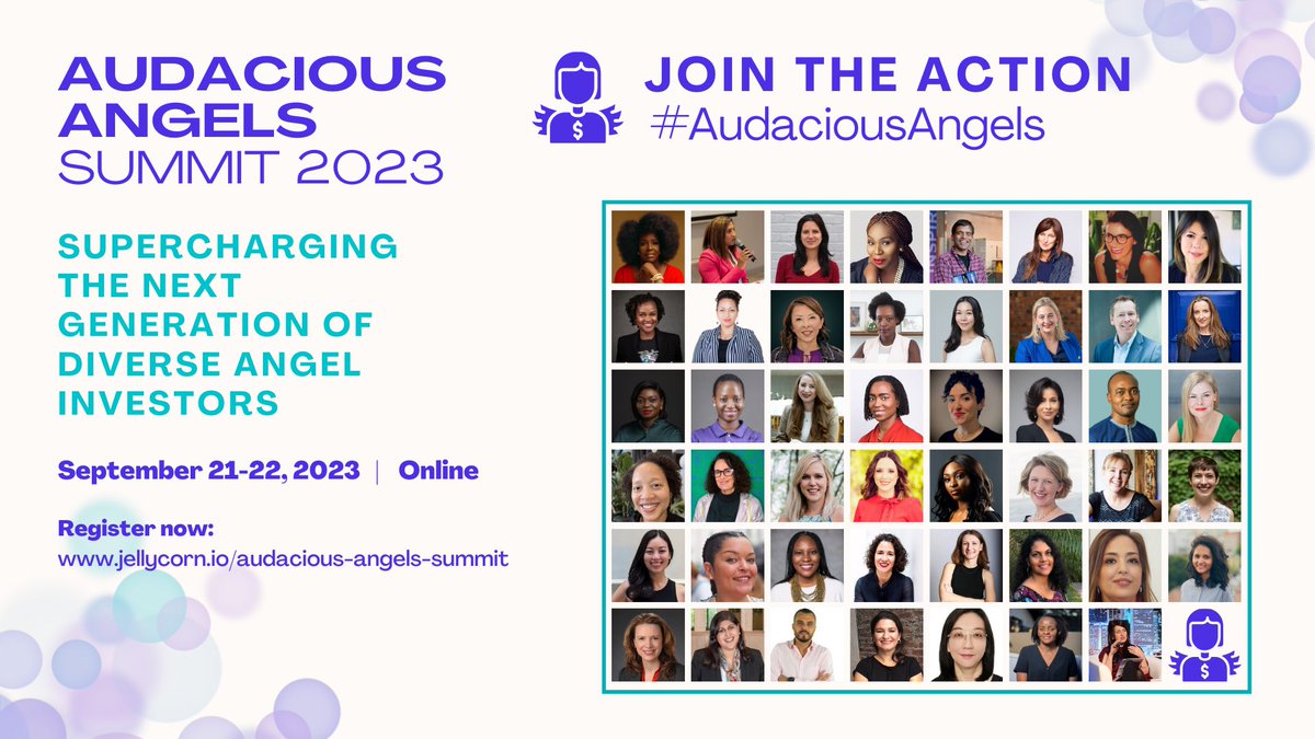 JellycornHQ's tweet image. The #AudaciousAngels Summit is back! 🔥
Check out our action-packed program &amp;amp; join our global Summit connecting angel investors, founders + ecosystem players across all regions!

jellycorn.io/audacious-ange…

#vc #femalefounders #gendersmart