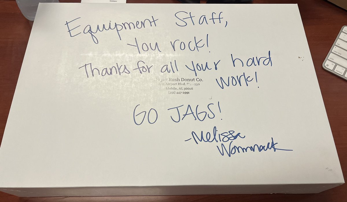 Thank you <a href="/MCWommack/">Melissa Cirino Wommack</a> for supporting our great <a href="/USA_FB_Equip/">South Alabama FB Equipment</a> student managers!  Without these students, football programs would look considerably different. #LEO #OURCITY