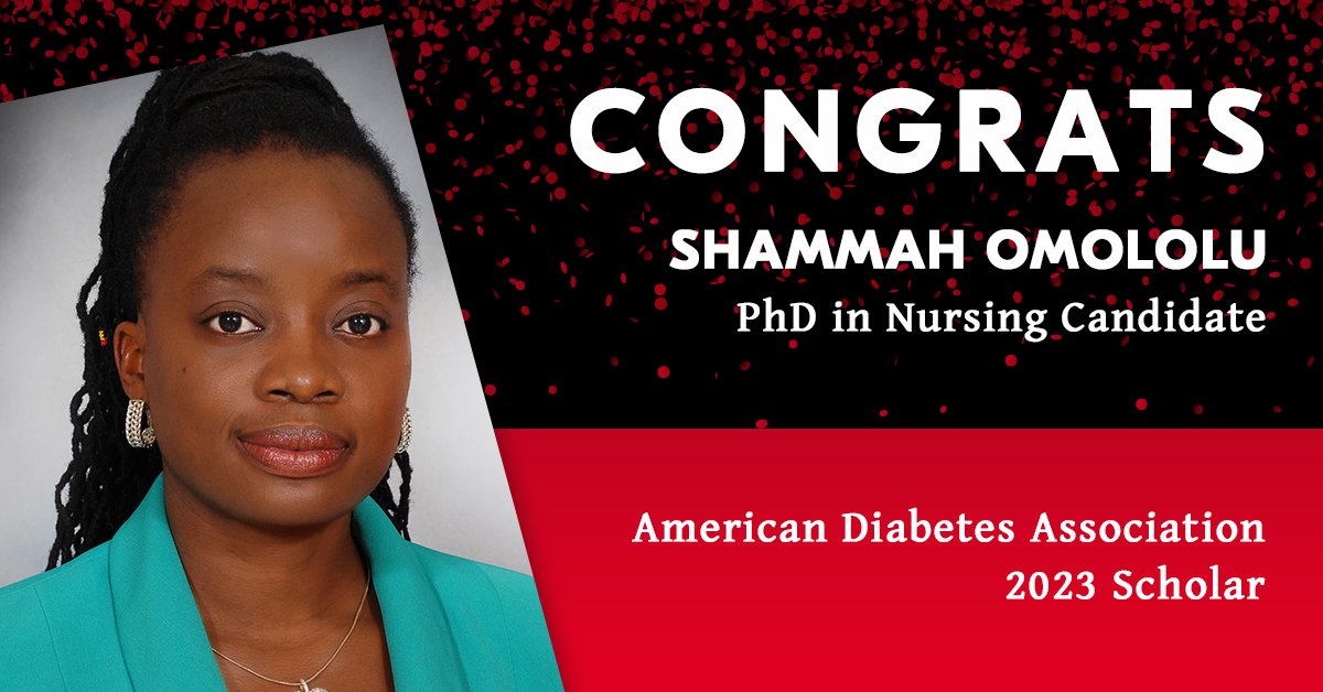 UCnursing's tweet photo. Congratulations to Shammah Omololu, one of our PhD candidates, who was accepted into the @ADA_DiabetesPro Scholars Program! 👏 This opportunity provides career development education and support, along with networking events with leaders in the field. #ucnursesweseeleaders https://t.co/nDMegn93fi