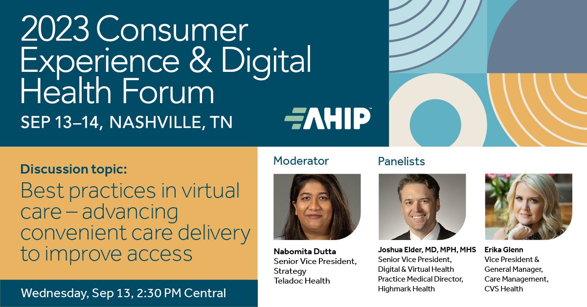 TeladocHealth's tweet photo. When care is within reach, outcomes improve. Hear what these industry leaders have to say about how virtual care is improving access to care. #AHIPDigital https://t.co/SVQHBuerRs