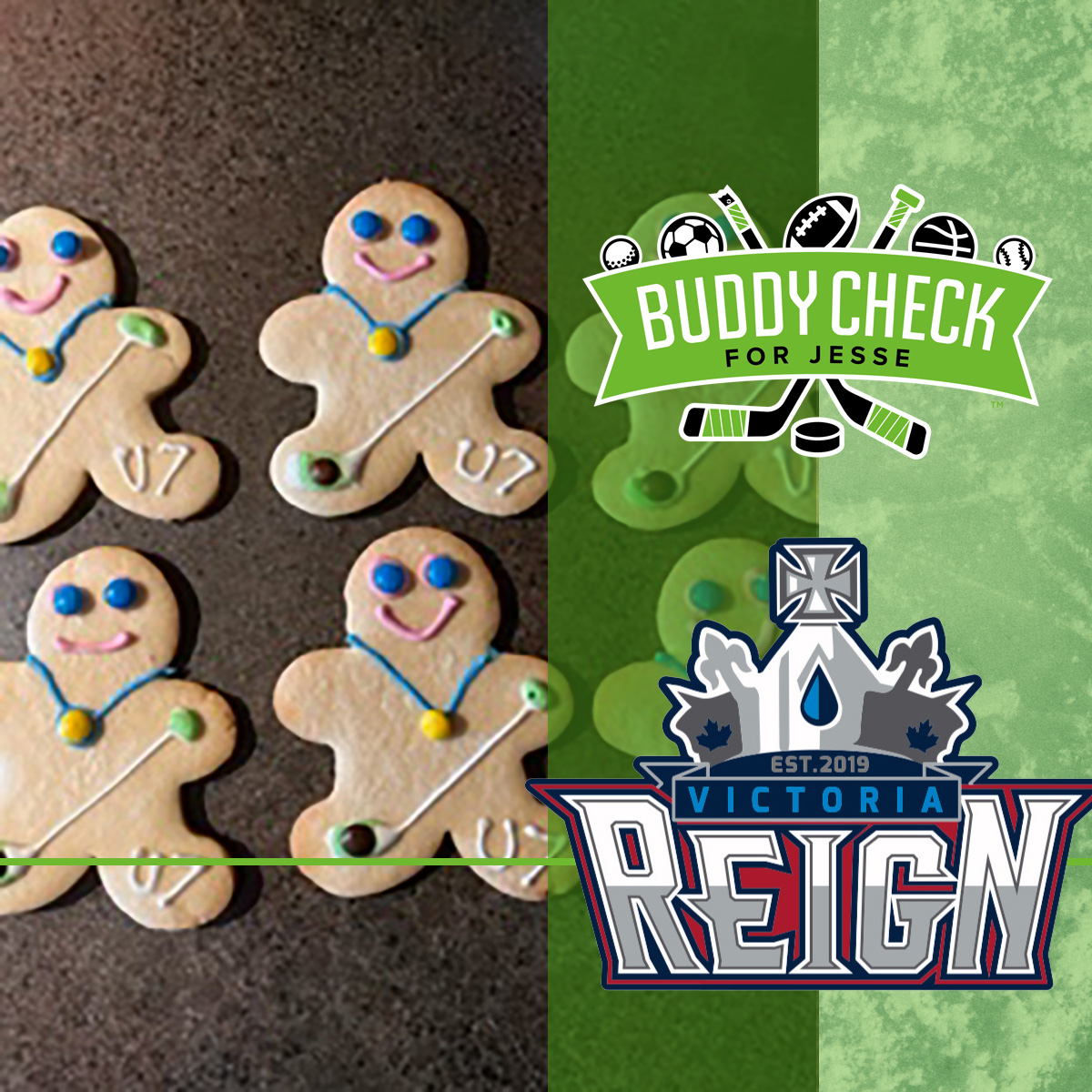 Probably one of the sweetest (literally) shout-outs we've had at #BuddyCheckforJesse

These cookies were a treat for the U7 C1 &amp; C2 Reign players after their first practice.  Note the green tape!!! We love seeing that support!! Well done! 👏👏👏

#VictoriaReign