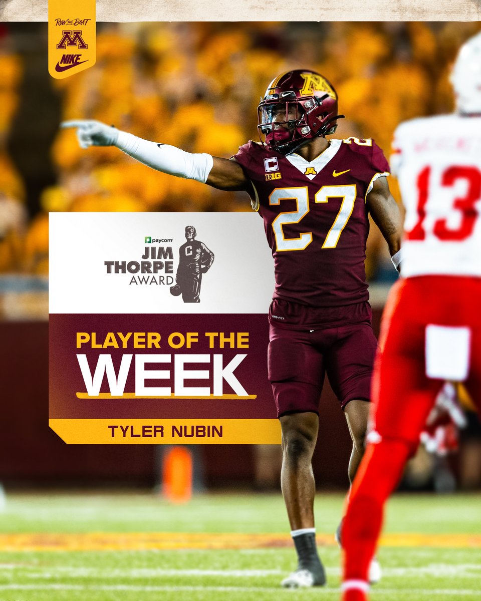 Shout-out to <a href="/T_Nubin27/">Tyler Nubin</a> for being named the Jim Thorpe Award National Player of the Week👏