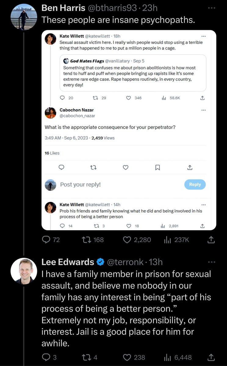 queersocialism's tweet photo. these two tweets exemplify what dr. rwg &amp; ayd articulate as one of the primary functions of the prison: to invisiblize social problems and rid everyday people of the responsibility of getting our hands dirty in an effort to prevent/intervene in cyclical violence https://t.co/vMRX958U9v