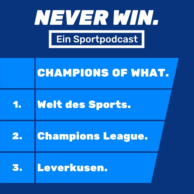 Neue Folge meines Sportpodcasts

Never Win

* Heute machen wir uns über Amerika lustig
* loben türkische Damen
* ich frage was mit Manchester United Spielern im Kopf nicht stimmt...

Und dann besprechen wir alle Champions League Gruppen!

Gern teilen!

Link 👇👇 hier
