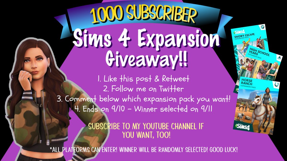 My 1000 Subscriber Giveaway is here at last!! If you would like to enter, see the rules below! Best of luck Tator Tots! Love you all!

#TheSims4 #Sims4 #Sims4Giveaway #TheSims4Giveaway #TheSims