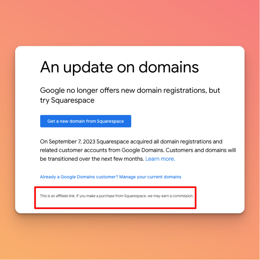 .@google really said we are done selling domains, but give us that affiliate commission please and thank you 🤤 #googledomains
