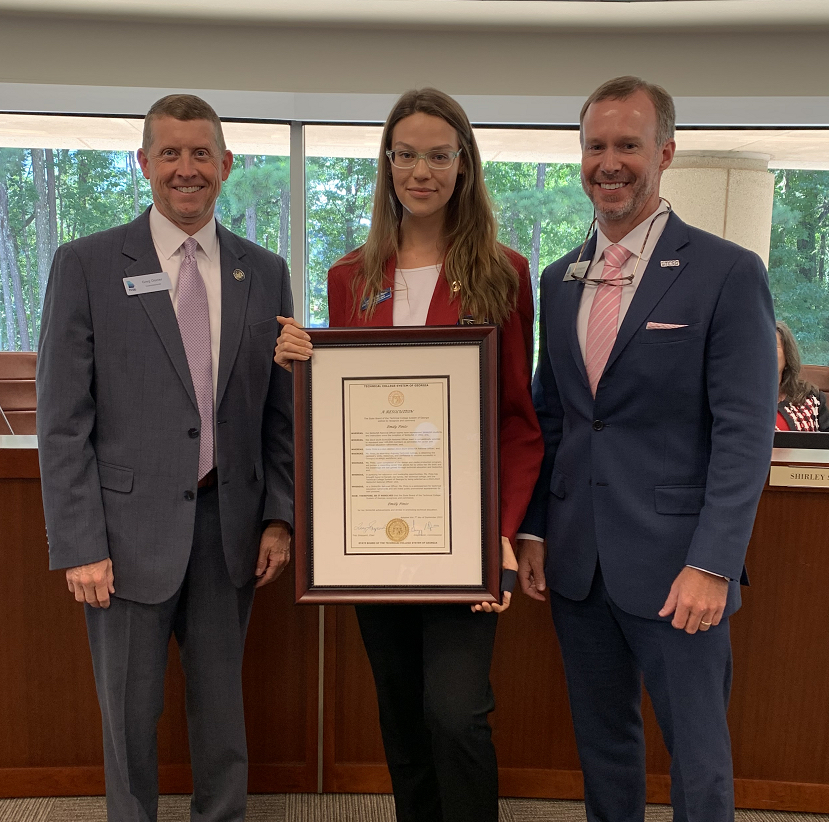 skillsusagaps's tweet photo. Emily Pinto, @SkillsUSA National Officer &amp; @augustatech1 student, was honored with a resolution by the Technical College System of Georgia State Board in recognition of her achievements. It was presented by @TCSG Commissioner Dozier &amp; Board Chairman Sheppard. #skillsusa #tcsg https://t.co/6BmmawB1pA