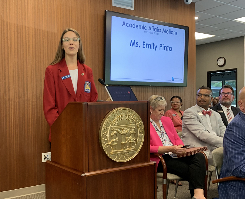 skillsusagaps's tweet photo. Emily Pinto, @SkillsUSA National Officer &amp; @augustatech1 student, was honored with a resolution by the Technical College System of Georgia State Board in recognition of her achievements. It was presented by @TCSG Commissioner Dozier &amp; Board Chairman Sheppard. #skillsusa #tcsg https://t.co/6BmmawB1pA