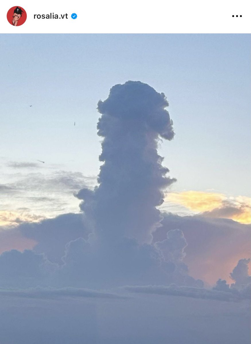 RosaliaFonts's tweet photo. Tras un mes y medio desaparecida de las redes sociales y el ojo público, @rosalia publica una fotografía de una nube en forma de pene. https://t.co/aqWIW2zyCf