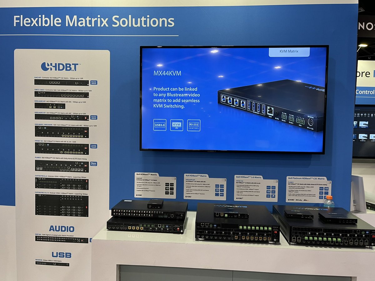 Really informative visit with the folks at @Blustream_HDBT and @RTIControl during @CEDIAExpo/@CommIntExpo! Always cool to check out the latest HDBaseT matrices in their lineup. Just scope out the breadth of this family of matrix solutions! #CEDIAExpo #CIX23