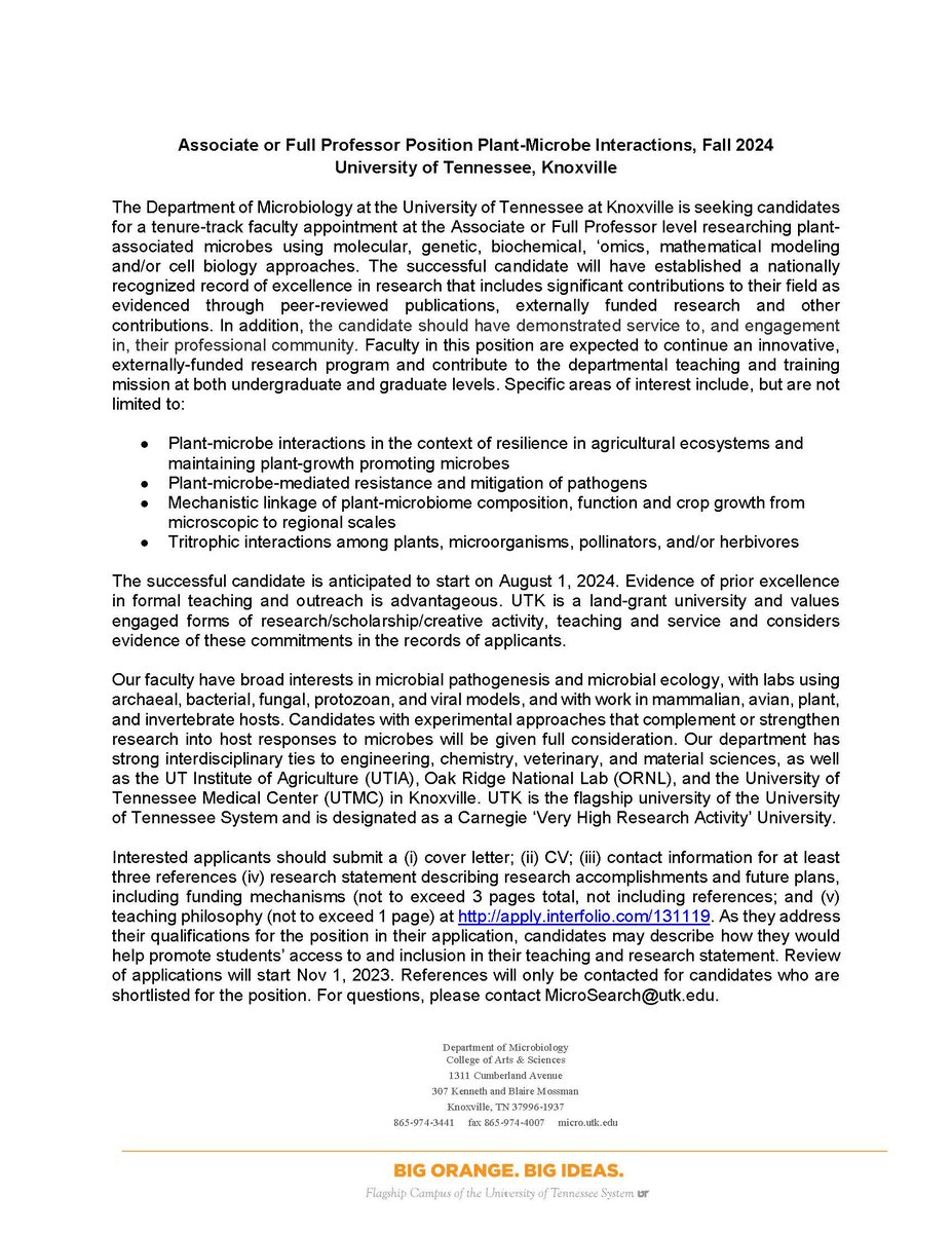 TN_Marine_Micro's tweet photo. Up next - position in Plant Microbe Interactions at the rank of Associate or Full Professor.    You can see the full ad (and apply) at https://t.co/QQ2qNrLbLX. https://t.co/UBMBjdOSgU