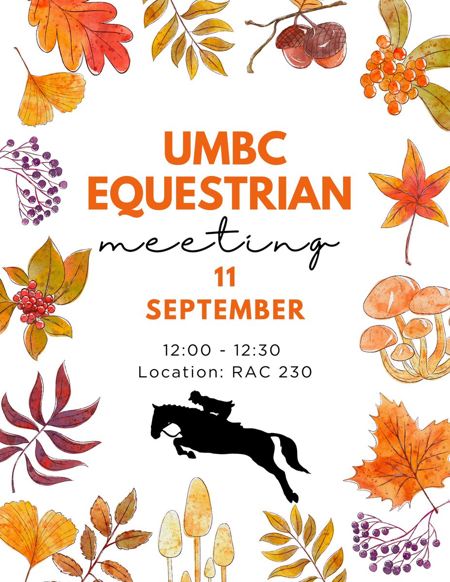 Didn’t make it out to involvement fest, but still want to join UMBC Equestrian? We will be having our first meeting Monday, September 11th! Hope to see you all there!! 🖤💛All experience levels welcome💛🖤