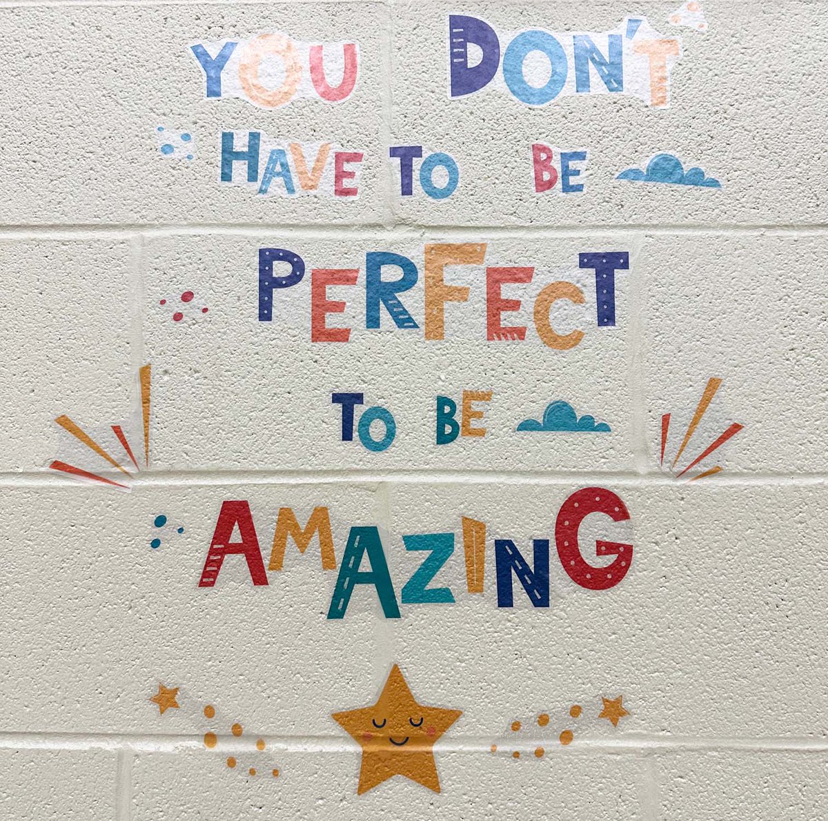 It's Motivational Monday.  Words on the <a href="/LkwdGarfield/">Garfield MS</a>  cafeteria wall remind us all that "amazing" is inside all of us! 💜💛