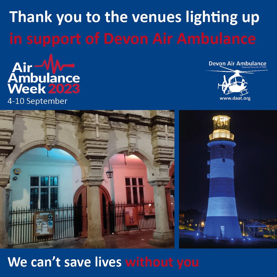 DevonAirAmb's tweet photo. Huge thanks to @SmeatonsTower, Albert Clock, Barnstaple and @GuildhallExeter for lighting up this evening in recognition of Devon Air Ambulance and all of our amazing Emegency Services! ❤️🚁 #WeCantSaveLivesWithoutYou #AAWeek https://t.co/s647BKKnKP