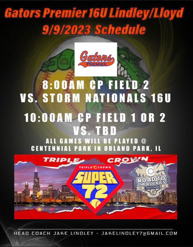 💥Saturday schedule for the Triple Crown Super 72💥  I can't wait to get things started with @Gators08Lindley ! 
#bepremier 
@wkusoftball @uksoftball @Vol_Softball @alabamaSB @TexasSoftball @LouisvilleSB @JMUSoftball 

@Gwood_softball @GHSGatorSports @gatorspremier