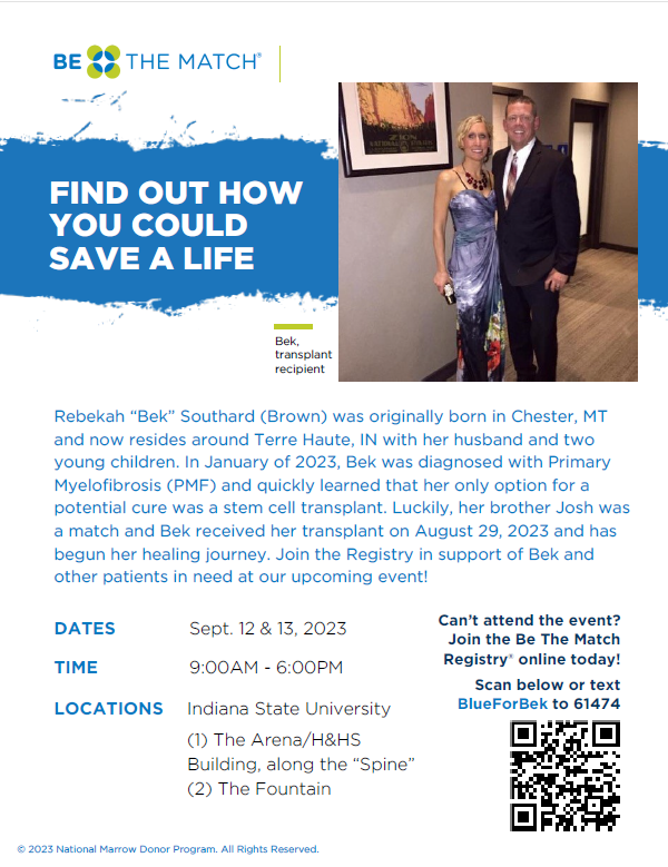 Would you like to positively impact the lives of others? Join a blood stem cell registry and become a potential match for someone in need. 

The School of Nursing, Be The Match®, and Dr. Erik Southard would be honored to have your support. #BlueForBek