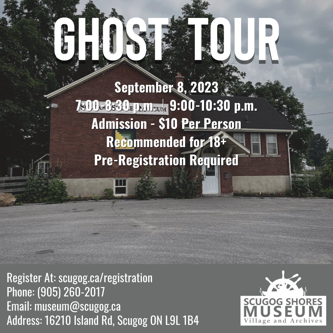 Whose ready for our Ghost Tour tomorrow night? Both the staff and the spirits are excited to have you at the Museum! 

To register, visit: scugog.ca/registration

#ghosttour #scugogshoresmuseum #townshipofscugog #paranormal #haunted #fun