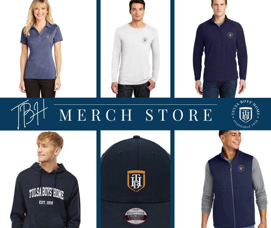 TBH has launched its very own Merch Store. Check out the variety of new gear we have for sale! There is something for everyone’s style from hats, hoodies, vests, t-shirts, quarter-zip up pullovers and polos.
tulsaboyshome.myshopify.com