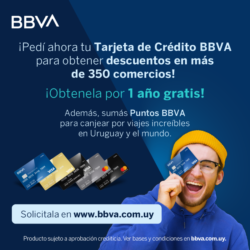 bbva_uruguay's tweet photo. ¡Desbloqueá un mundo de beneficios y descuentos con tu Tarjeta de Crédito BBVA! 💳💪 Además, sumás Puntos BBVA para canjear.