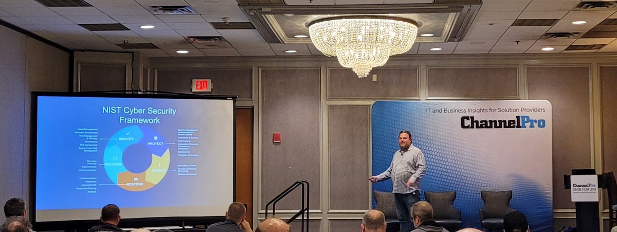 Attending <a href="/ChannelProSMB/">ChannelPro Network</a> Forum yesterday and today. Good presentations, vendors, peers, and nuggets of info to help us grow our business. Pictured: Matt Scully with <a href="/KaseyaCorp/">Kaseya Corp</a> talking about compliance.