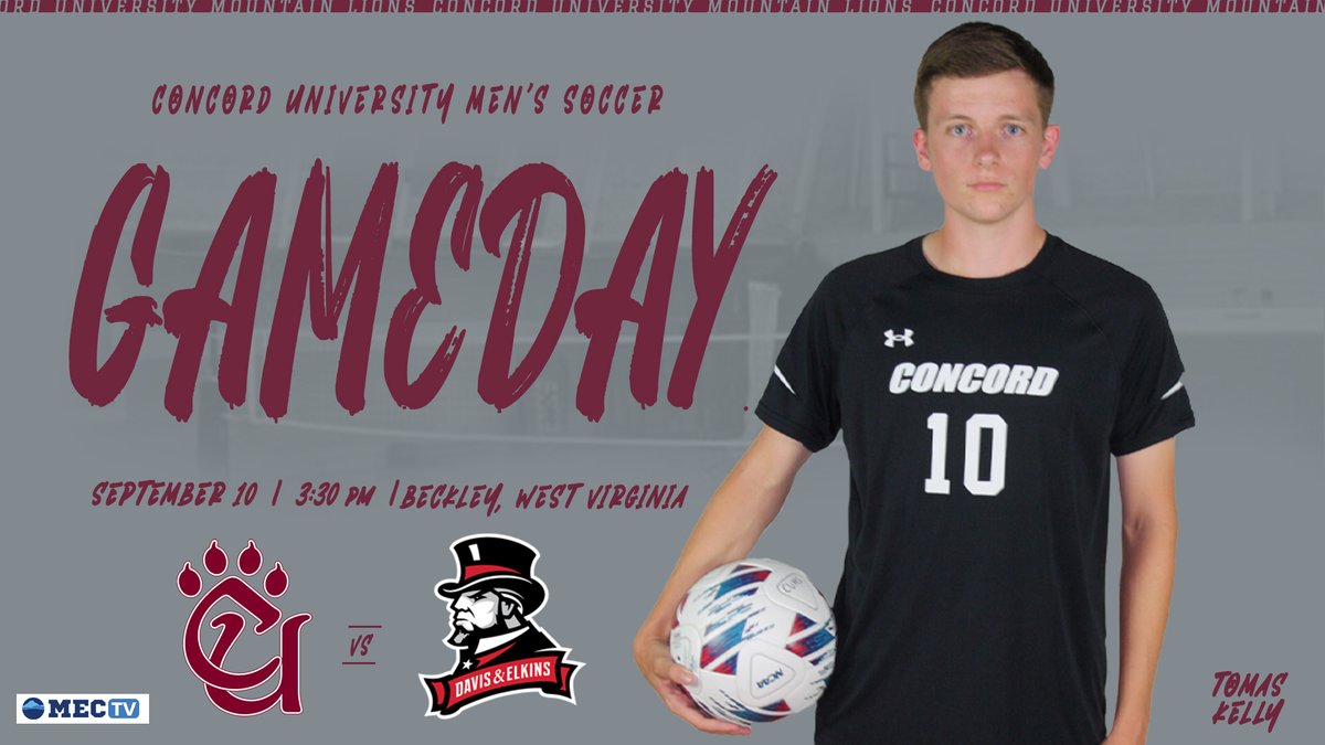 .<a href="/soccerCUmens/">Concord University Men's Soccer⚽️</a> GAMEDAY vs. Davis &amp; Elkins
📍 Place: YMCA Cline Complex (Beckley, W. Va.)
⏰ Time: 3:30 p.m.
📈 Live Stats: cumountainlions.com/sidearmstats/m…
📺 Video: mountaineast.tv/concord/