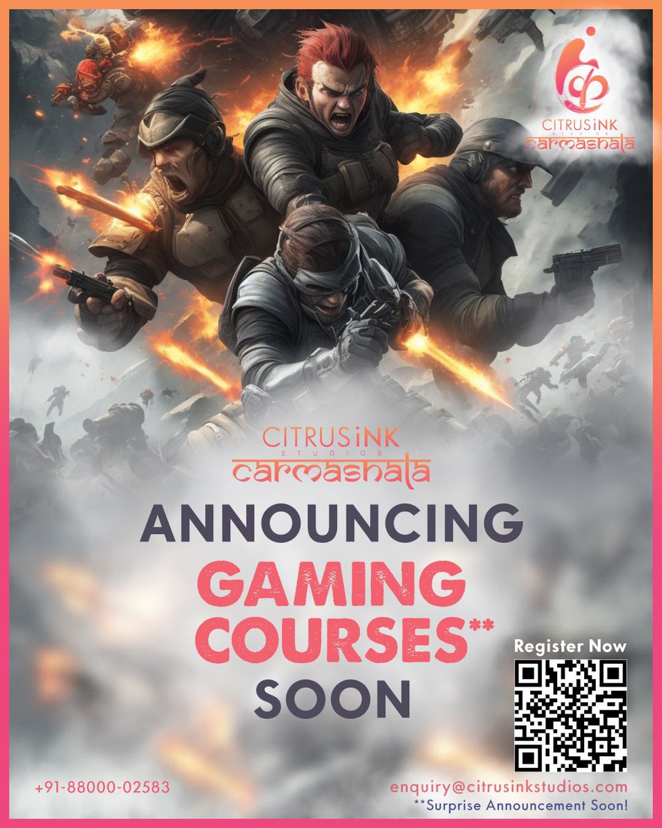 CitrusIncstudio's tweet photo. Hone your skills and Bring on your A Game On !! Announcing  Courses !! 
Scan The QR Code below to register Now !! Limited Seats!! 

#citrus #carmashala #course #jobs #animation #fundamentalsofanimation #vfx #game #gaming #gameingconsole #joystick #gamingcourses #vfxcompositing https://t.co/eMr7J3tpsG