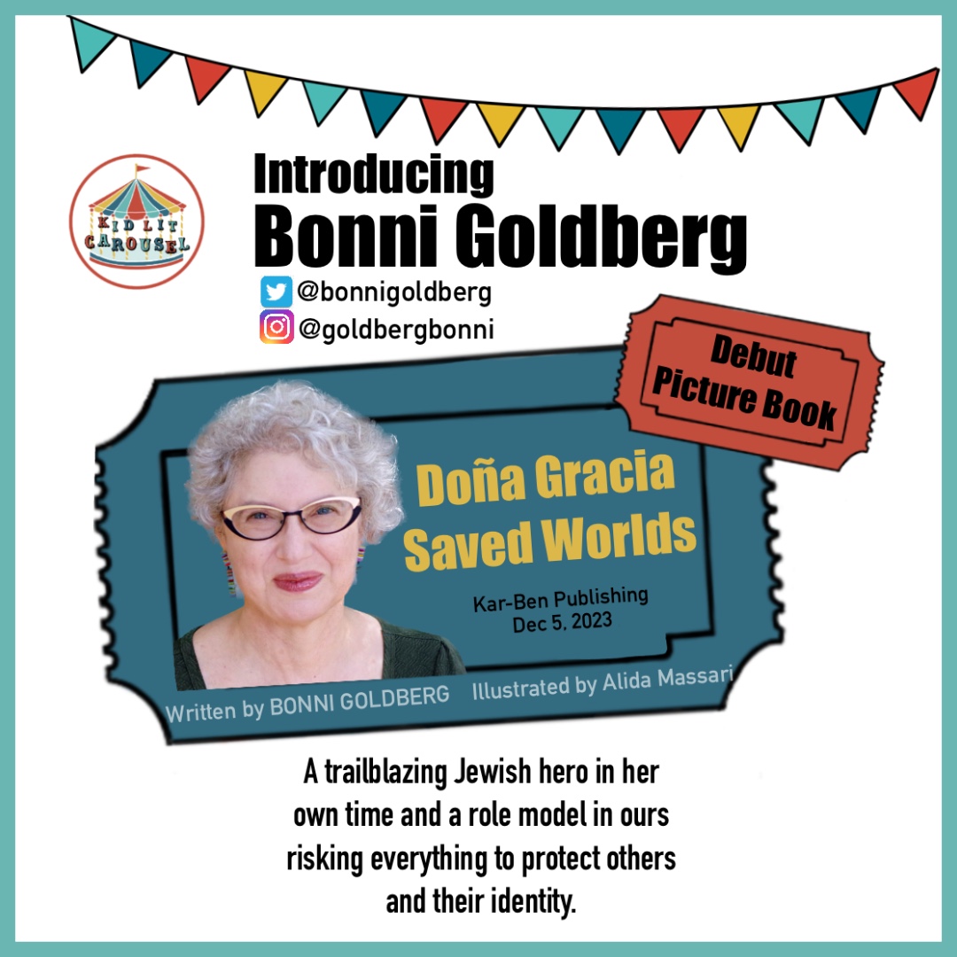 Meet #KidLitCarousel 🎠member <a href="/bonnigoldberg/">Bonni Goldberg (she/they)</a>  an award-winning author whose #debut #picturebook ✨DONA GRACIA SAVED WORLDS✨illus. by Alida Masari is coming from <a href="/KarBenPub/">Kar-Ben Publishing</a> on December 5, 2023, and is available for 🌠pre-order now! #kidlit #nonfiction #diversebooks #donagracia