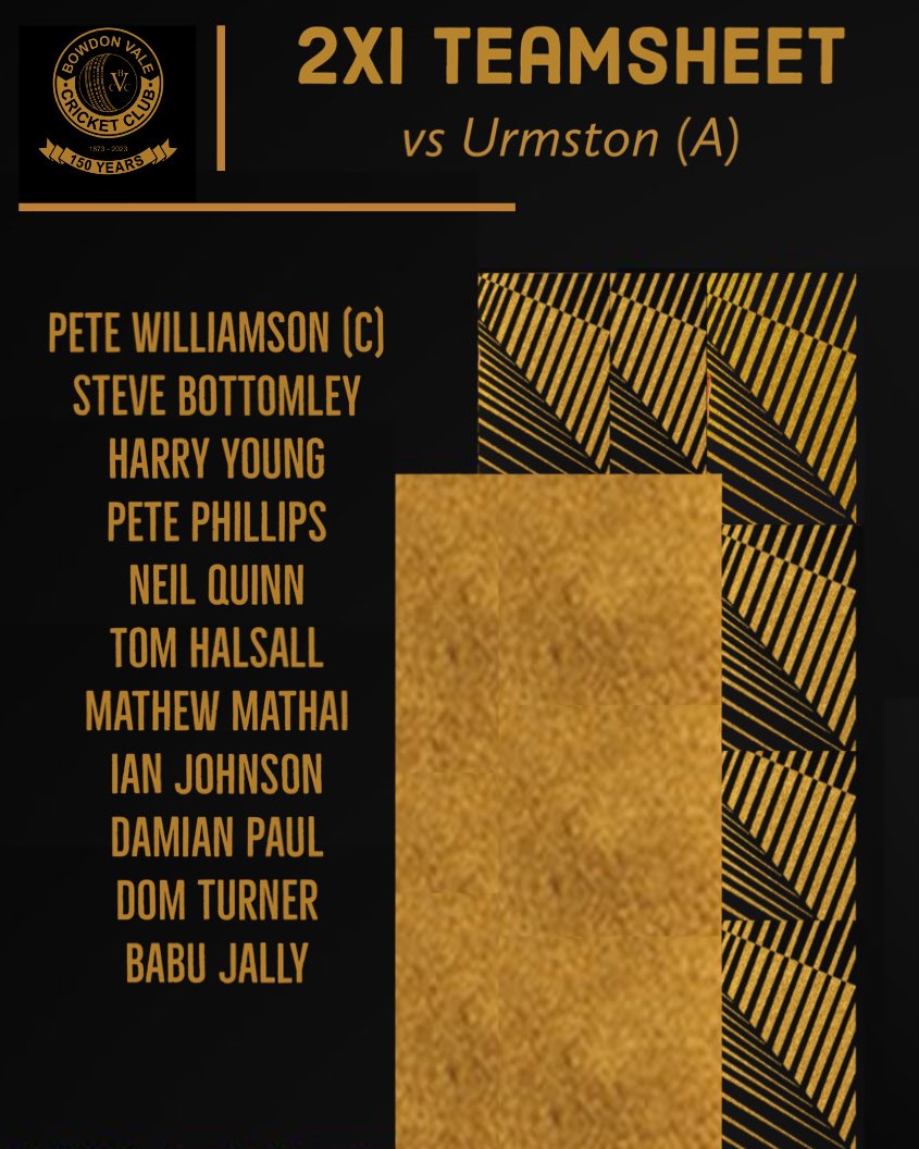 🏏 Exciting weekend ahead! Here's our Teamsheet for Saturday:

1XI vs. Holmes Chapel at home
2XI travels to Urmston
🕧 12:30 pm start
🍻 Bar open all day

Get ready for some thrilling cricket action! 🎉