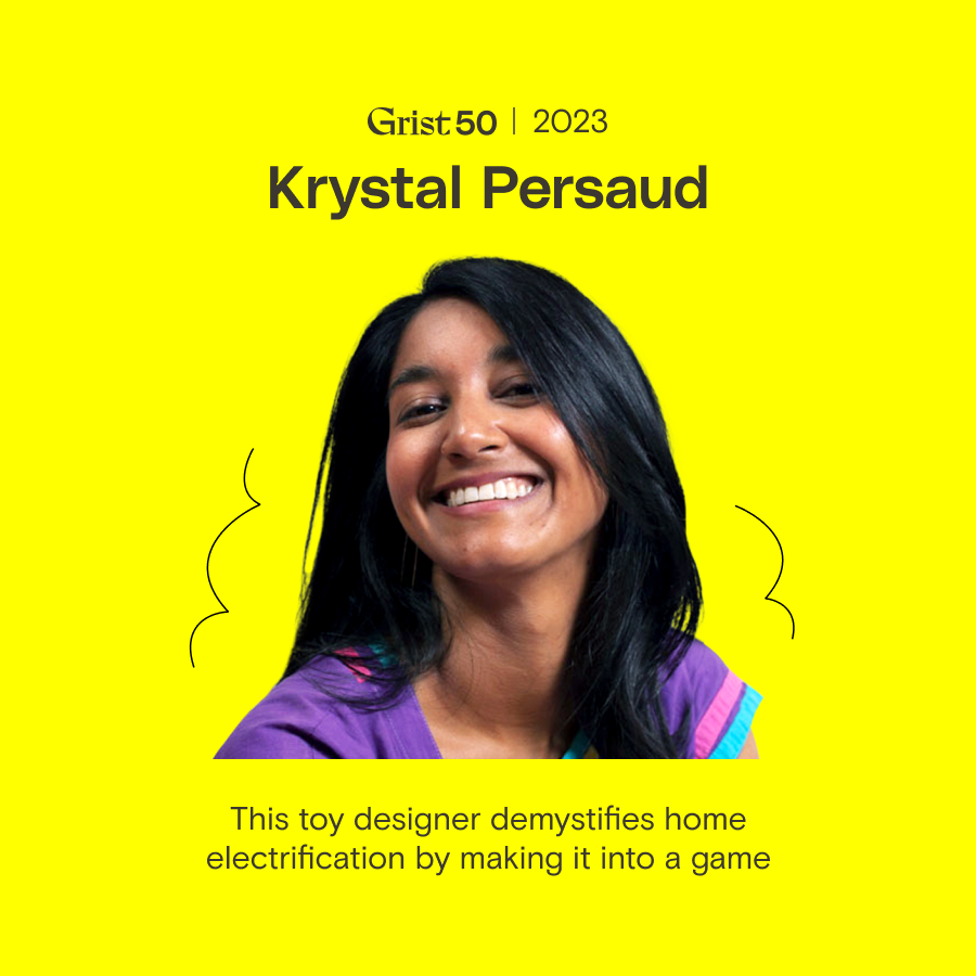 grist's tweet photo. .@kryspersaud used to make toys that teach STEM skills. Now she applies those same design principles to Wildgrid, an educational online marketplace that helps consumers understand and implement solar power and home-electrification projects.

Read more: https://t.co/ll4LqQkVtp https://t.co/IEfN3NTxrn