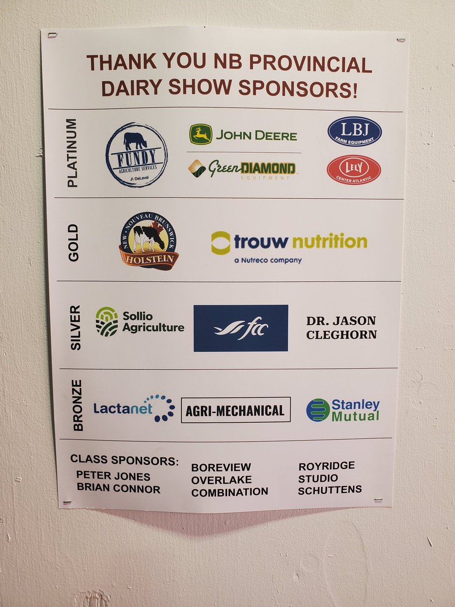 Want to thank all the sponsors of our NB Provincial Dairy Show. It couldn't happen without you!