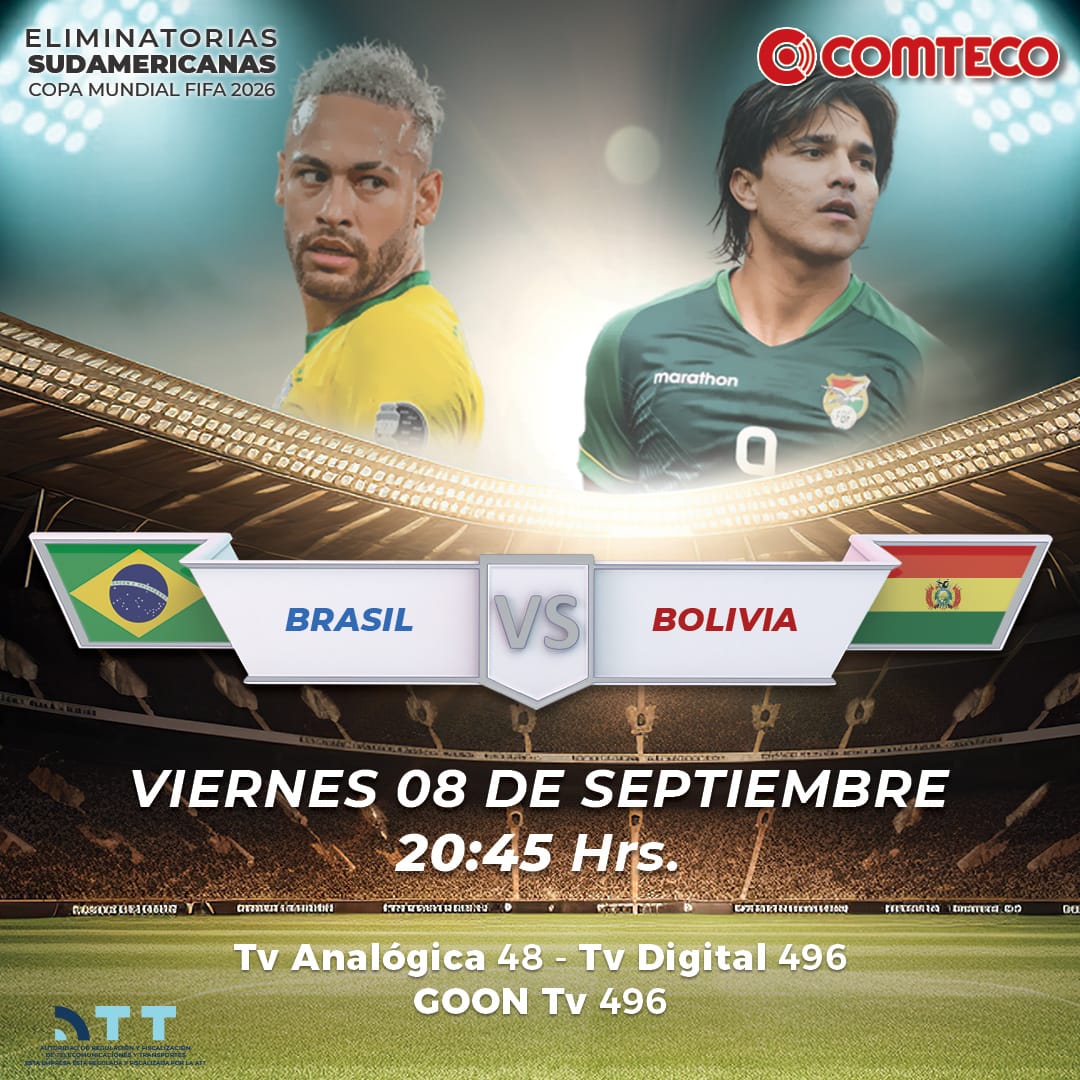 Comteco_RL's tweet photo. Este viernes 8 de septiembre:
#Brasil vs #Bolivia
Disponible para clientes de Comteco.

Contrata y mira los partidos en: https://t.co/Msbxr3MO6f https://t.co/SIGk5YIlFZ