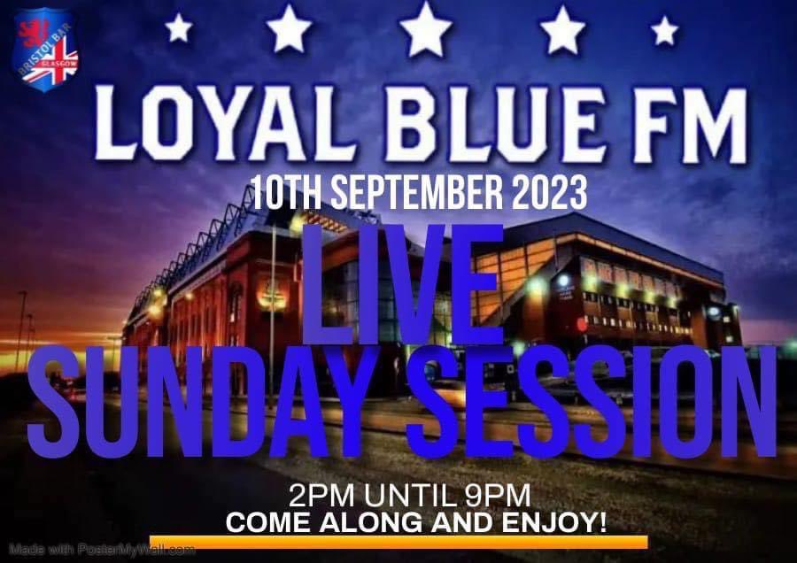The_Bristol_Bar's tweet photo. Loyal Blue FM Team @ The Bristol Bar
Live this Sunday 2pm till 9pm
Come along meet the team and enjoy some rangers, cultural and pop tunes … they’ve got the lot !!!
#loyalbluefm #bristolbar #watp #bristolsundays https://t.co/r4y0QbqEBM
