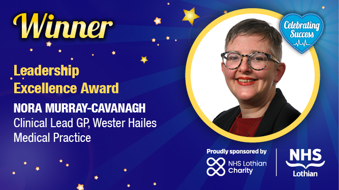 NHS_Lothian's tweet photo. Aaand, we're back! 🥳

Next up! The Leadership Excellence Award.

There are many great leaders in NHS Lothian, but only one can go home with the trophy...

This year, that’s Nora Murray-Cavanagh, Clinical Lead GP, Wester Hailes Medical Practice 👏🏼

Congratulations, Nora! #CSA2 https://t.co/ioY47n9EBo