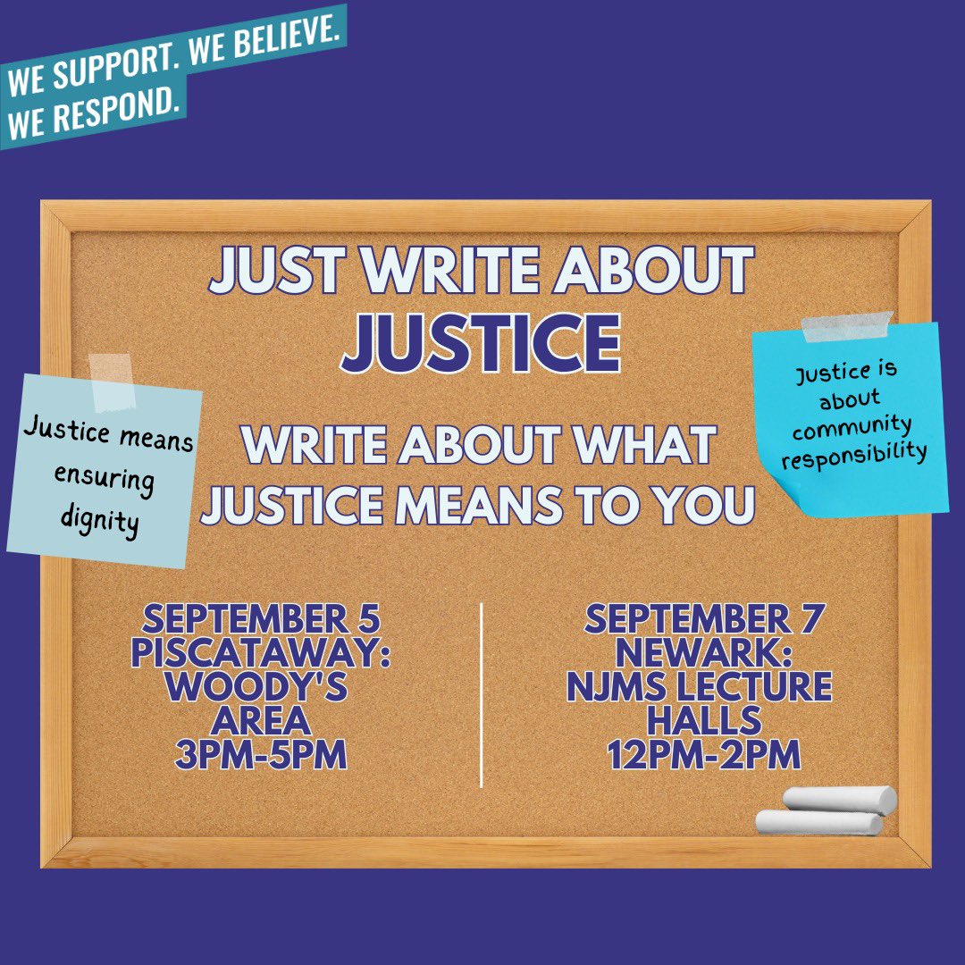 RBHS_VPVA's tweet photo. This month, we will be exploring what justice means in meaningful ways. Come to our "Just Write About Justice" event where you will get to write about what "justice" means to you! Stop by and get the chance to get free VPVA swag and learn more about how you get involved on campus https://t.co/EOuJpNqpq5