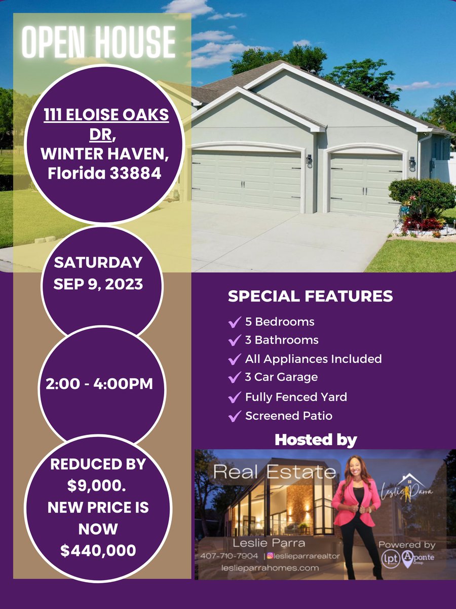 You're Invited!!!
Come check out this beautiful home this Saturday 2-4pm
#leslieparrarealtor #openhouse #winterhavenfl