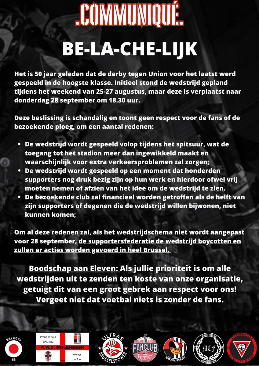 KNicolas4777's tweet photo. Football without fans is nothing @ElevenBeNL @ElevenBeFR @ProLeagueBE @GGanaye
Put some respect on our name! #FootballForFans https://t.co/b2AJclvIAH
