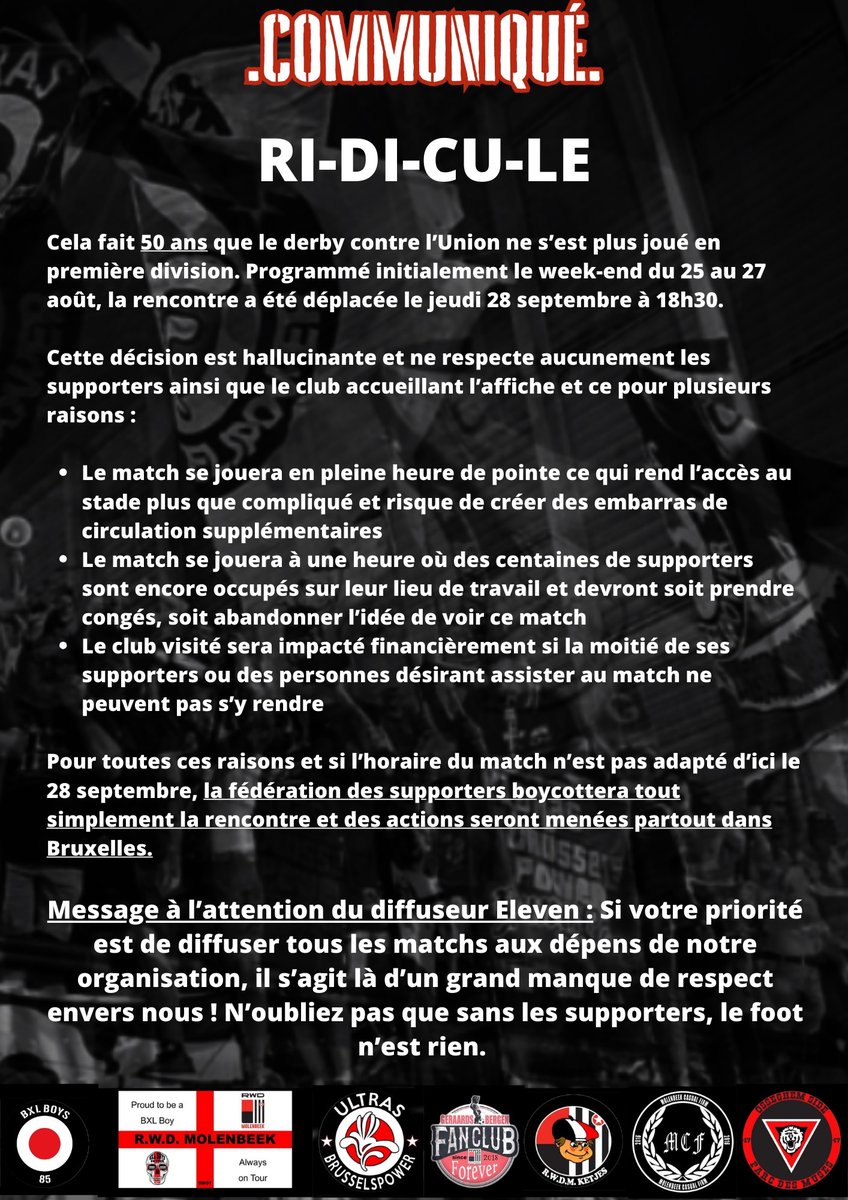 KNicolas4777's tweet photo. Football without fans is nothing @ElevenBeNL @ElevenBeFR @ProLeagueBE @GGanaye
Put some respect on our name! #FootballForFans https://t.co/b2AJclvIAH