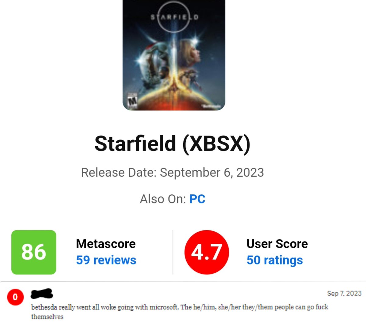mrpyo1's tweet image. Starfield is officially getting reviewed bombed on metacritic