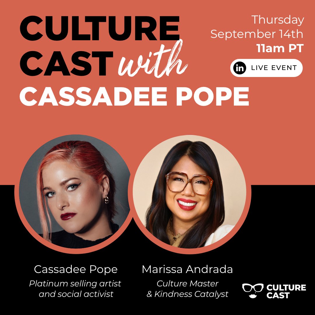 MarissaAndrada's tweet photo. I can’t wait to sit down with @cassadeepope, multi-genre singer and artist, who has been a voice of authenticity and champion of inclusion and diversity through her music and artistry.  Join us! #culturecast https://t.co/9GrakMmFNg