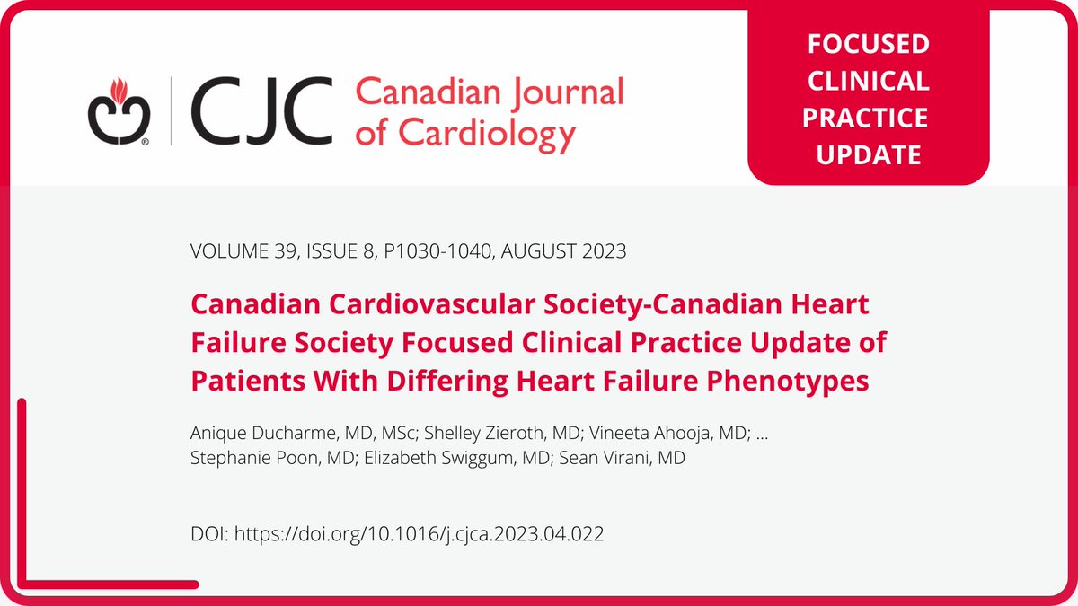 #ICYMI: The CCS/<a href="/CanHFSociety/">CHFS</a> Clinical Practice Update on #HeartFailure #Phenotypes was published earlier this month in the #CJC. Click to access the latest recommendations. ▶️ ow.ly/lpWH50Pvhhu <a href="/CJCJournals/">CJC Journals</a>