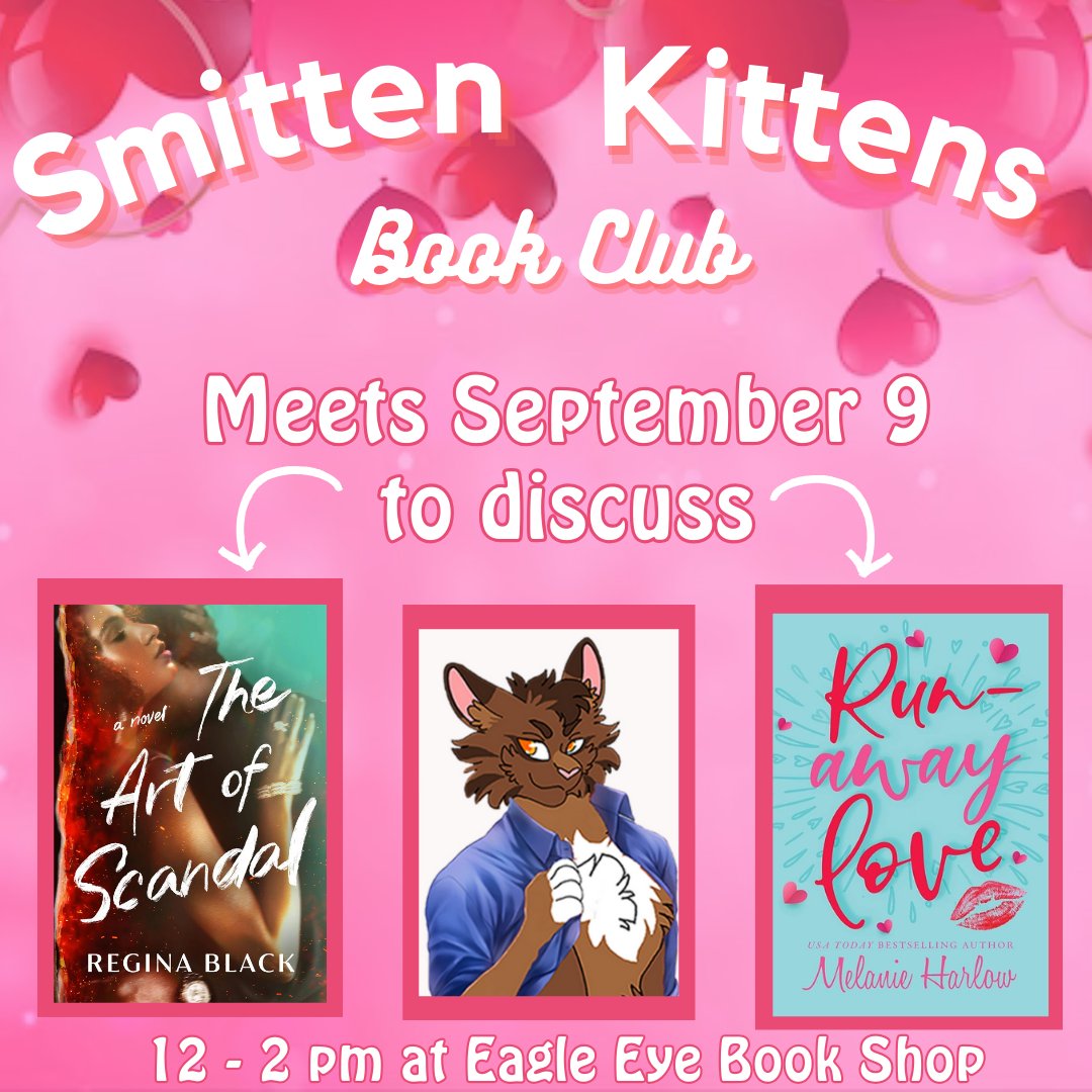 Join us this Saturday at noon to discuss our August Book Club picks, The Art of Scandal by @reginablkwrites and Runaway Love by Melanie Harlow ! We'll also be picking our September reads! #SmittenKittens #Romance #BookClub #ReadRomance