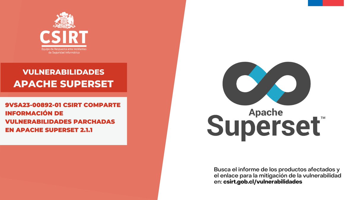 ANCIChile's tweet image. ¡A parchar! 🩹 CSIRT comparte información de vulnerabilidades parchadas en nueva actualización de #ApacheSuperSet 2.1.1 csirt.gob.cl/vulnerabilidad… #CSIRTGob #vulnerabilidades @subseinterior