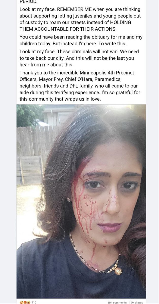 .<a href="/Shivanthi/">Shivanthi Sathanandan</a> Sathanandan, the vice chair for the Democrat Party <a href="/MinnesotaDFL/">Minnesota DFL</a> in Minnesota, virulently advocated for the dismantling of the Minneapolis Police Department even as neighborhoods in the city were burned to the ground by #BLM-#Antifa rioters. 

Now, she has come