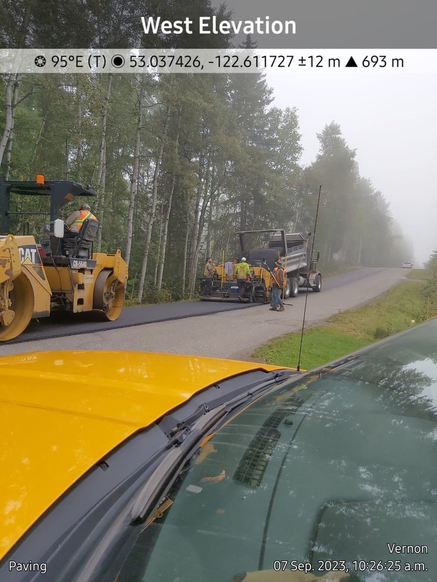EmconQuesnel's tweet photo. Quesnel BC, paving is under way in Bouchie lake area, please be careful driving around the paving equipment, roads are narrow and there’s many people from flaggers to crew on the roads. #essentialservices4u #SA18 #Dawsonpaving https://t.co/GipVRto09F