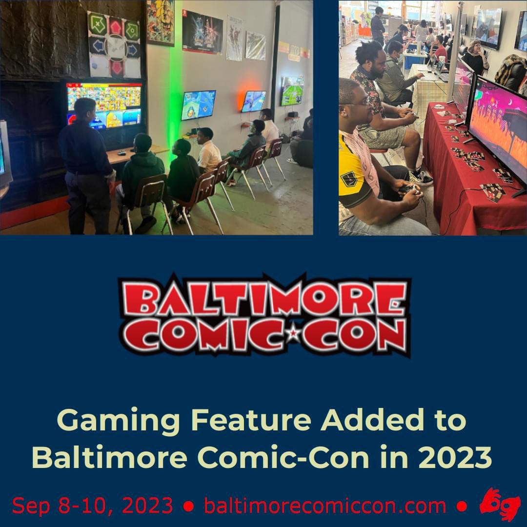 MAPGameTech's tweet photo. If you’re at @baltimorecomiccon stop pass and catch @infinitenites1 running some #videogames or come pass the shop for our monthly #fightinggames #event with at pot #bonus in #sf6 ! #baltimore #comics #gaming #mapgametech #gamingcommunity #fun #goodvibes https://t.co/wrXlMKpB3N