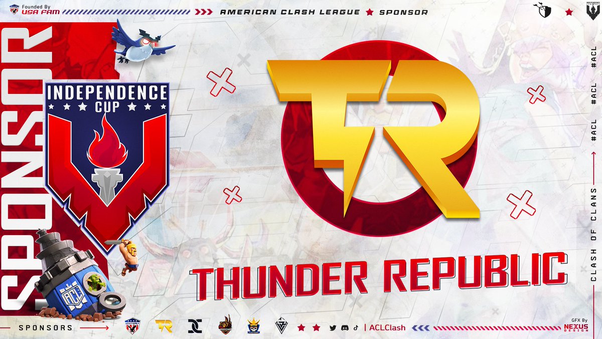AmericanClashLeague (@aclclash) on Twitter photo Today we thank <a href="/ThunderRepublic/">Thunder Republic!</a> for their sponsorship for ACLs first season of the Independence Cup. Much appreciated! #ACLIC23 <a href="/CoCEsports/">Clash of Clans Esports</a> Today we thank <a href="/ThunderRepublic/">Thunder Republic!</a> for their sponsorship for ACLs first season of the Independence Cup. Much appreciated! #ACLIC23 <a href="/CoCEsports/">Clash of Clans Esports</a>